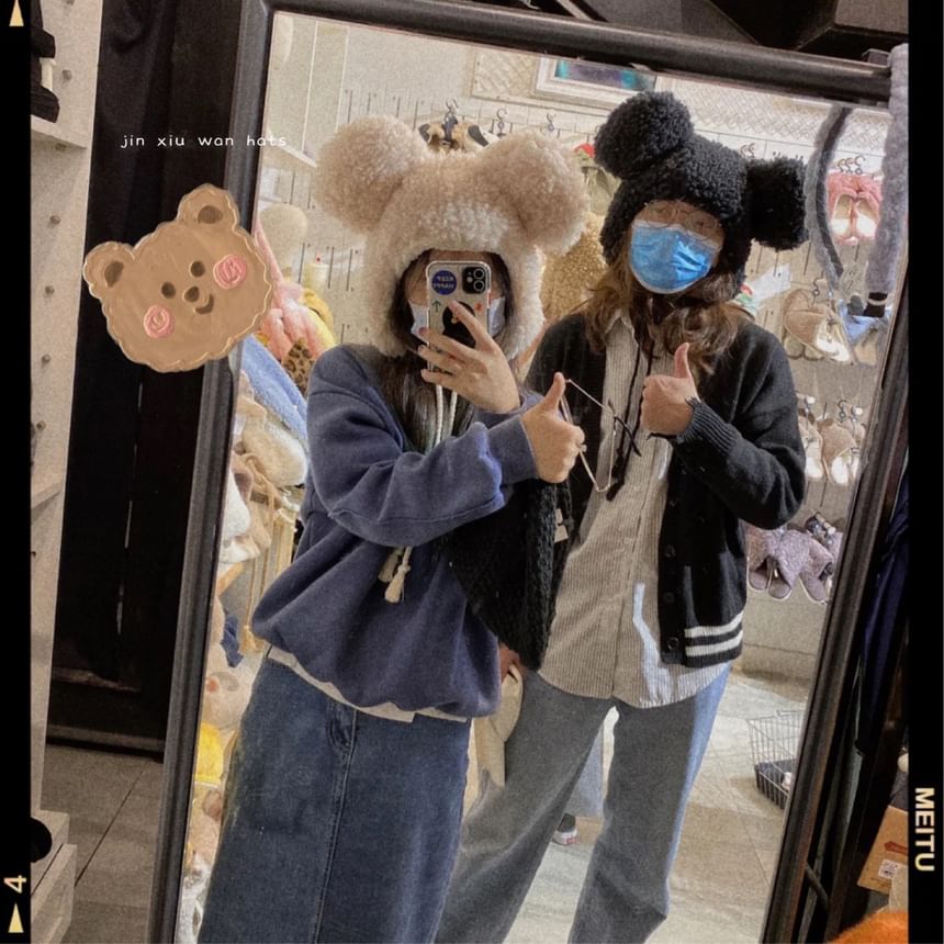 Fluffy Bear Hat Ear Trapper