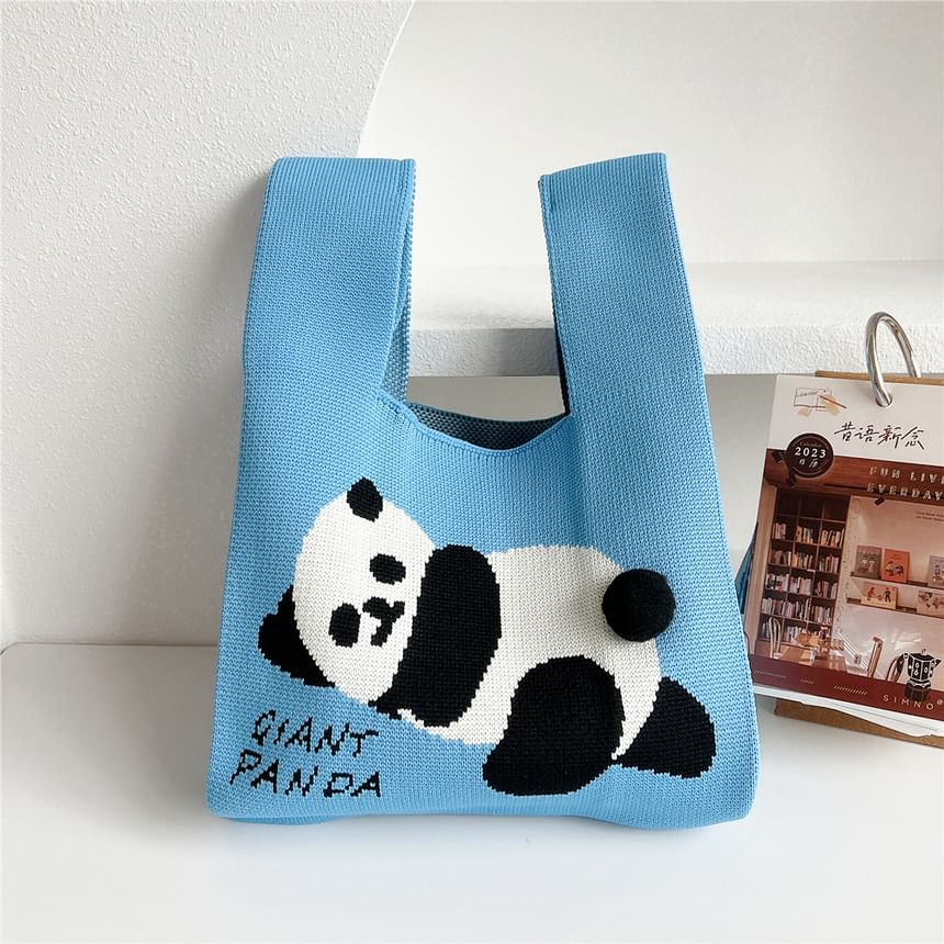 Panda Print Knit Tote Bag