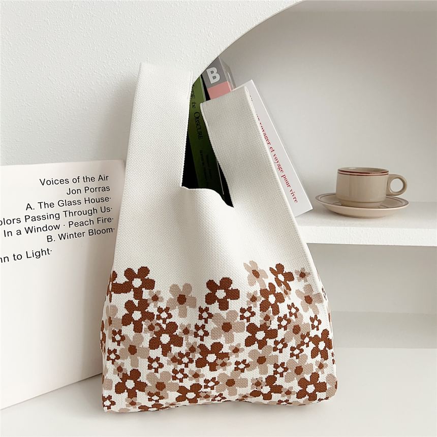 Floral Print Knit Tote Bag