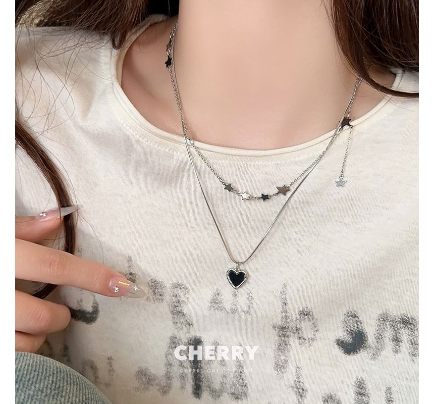 / Star Heart Necklace Alloy Pendant Choker Set
