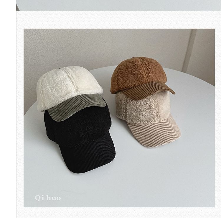 Corduroy Panel Faux Shearling Baseball Cap