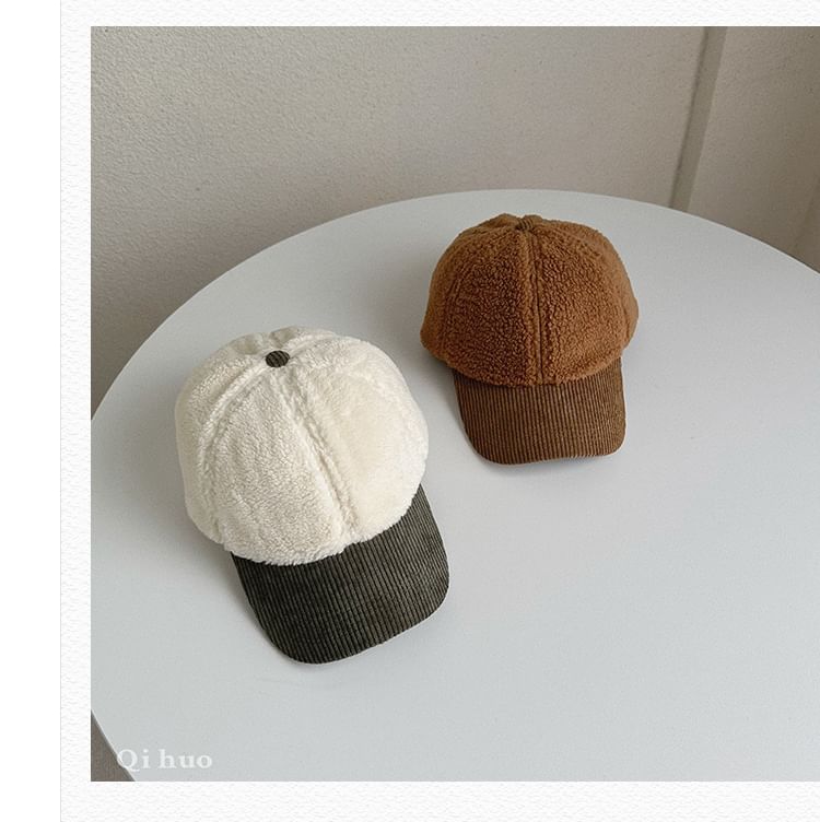 Corduroy Panel Faux Shearling Baseball Cap