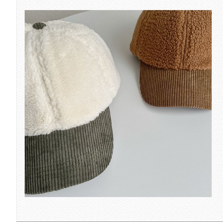 Corduroy Panel Faux Shearling Baseball Cap