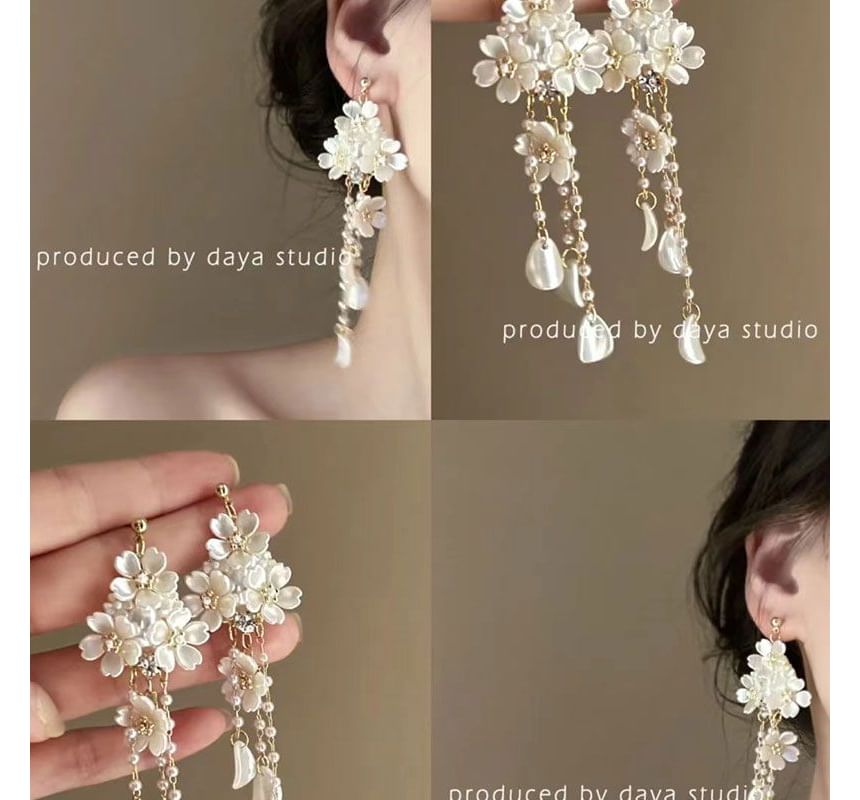 Faux Chandelier Floral Pearl Alloy Earring