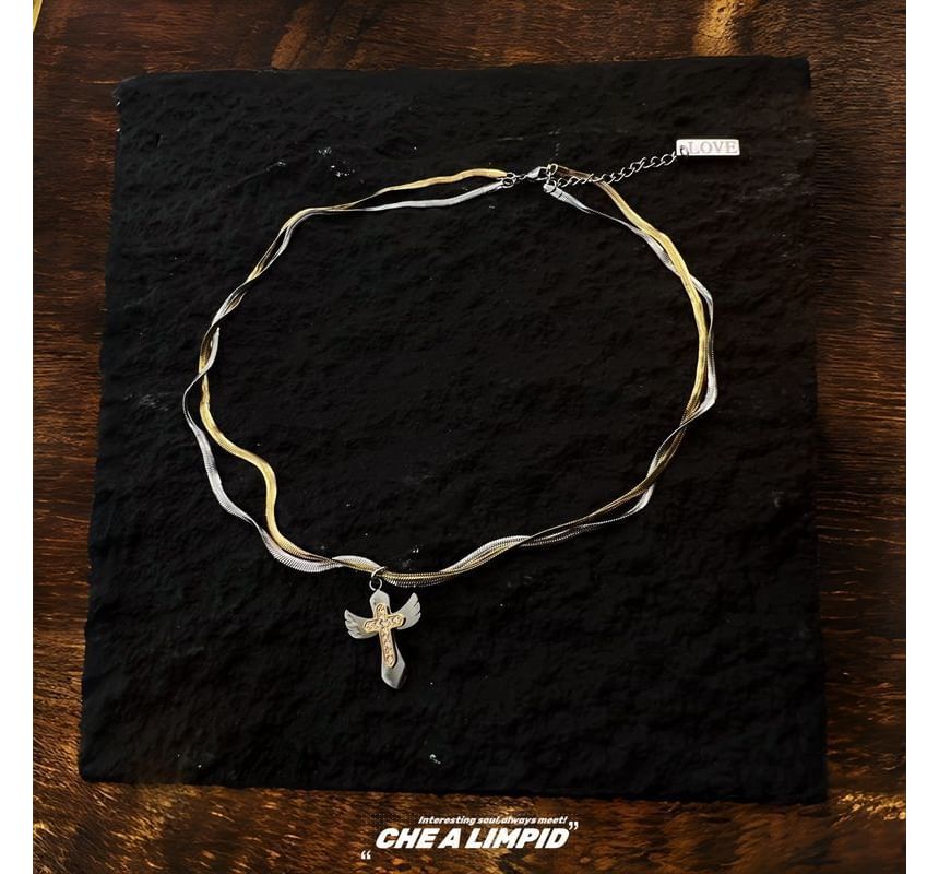 Cross Necklace Layered Alloy Pendant