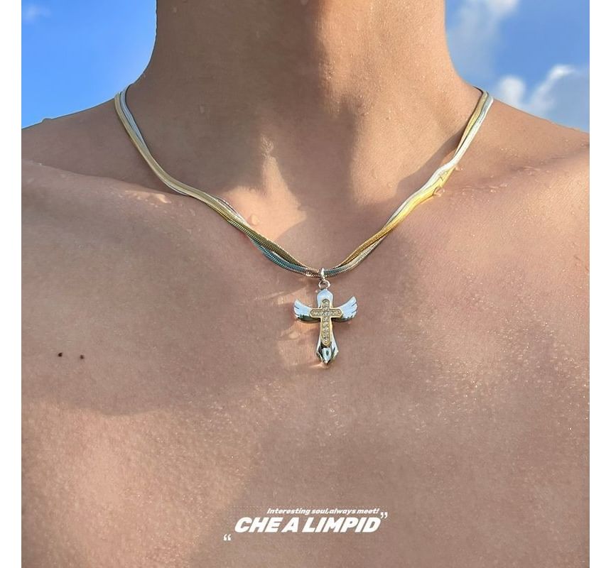 Cross Necklace Layered Alloy Pendant