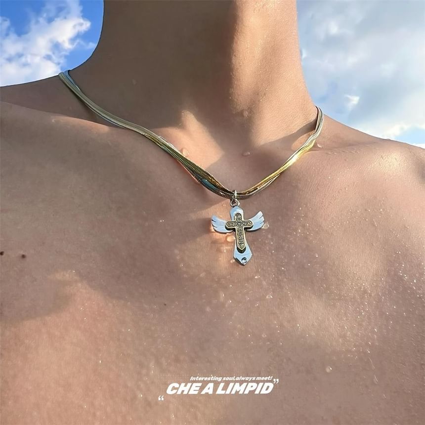 Cross Necklace Layered Alloy Pendant