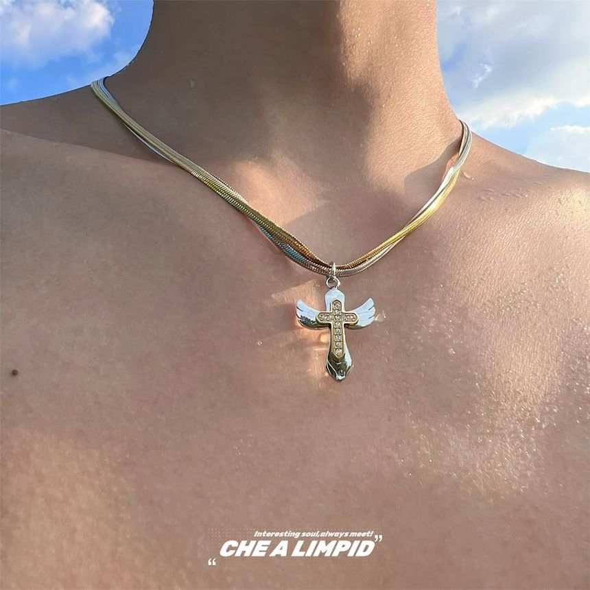 Cross Necklace Layered Alloy Pendant