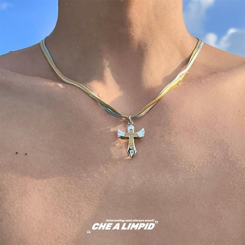 Cross Necklace Layered Alloy Pendant