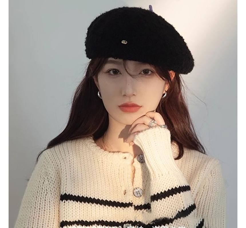 Faux Shearling Beret Hat