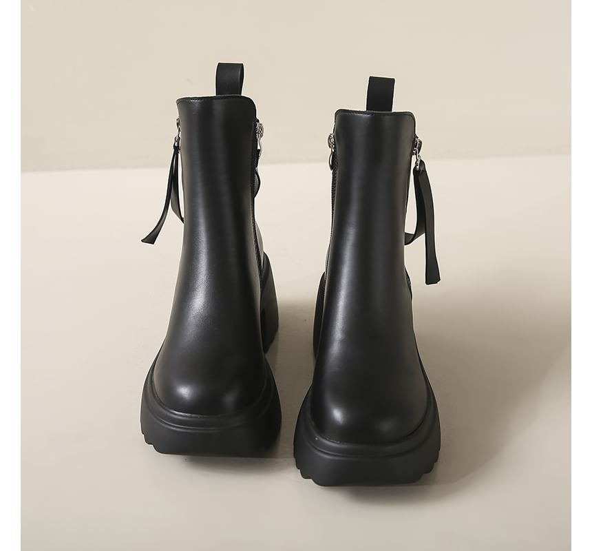 Boots Chunky Platform Heel Leather Faux Short