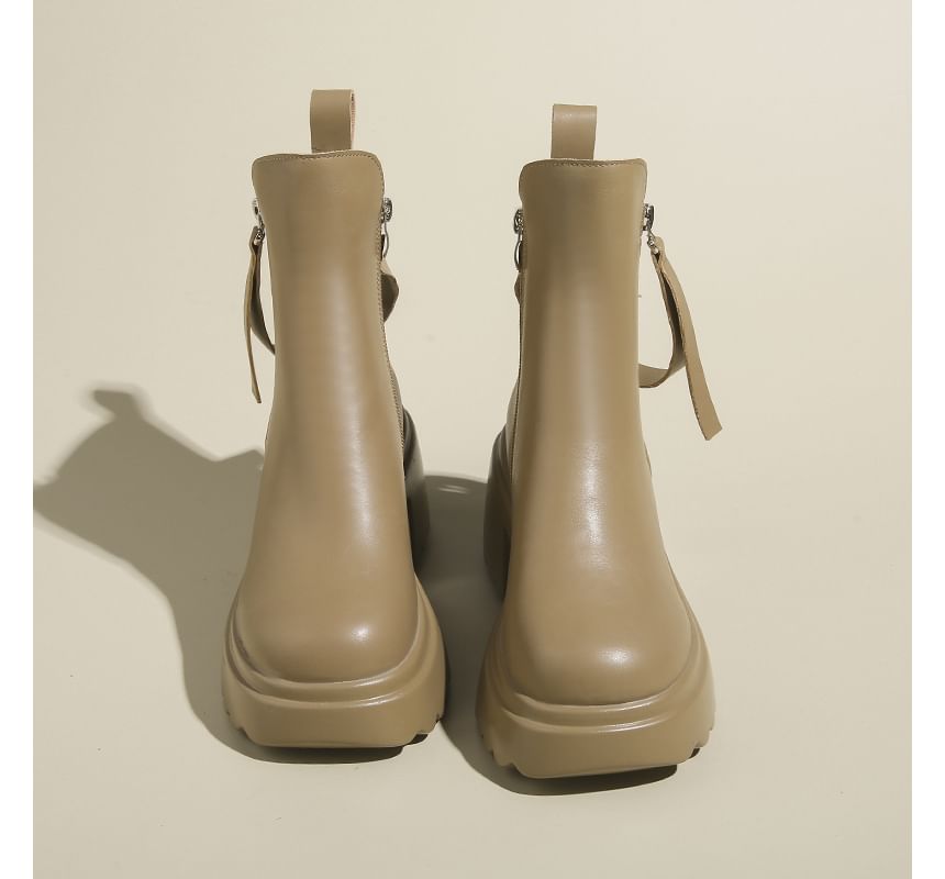 Boots Chunky Platform Heel Leather Faux Short