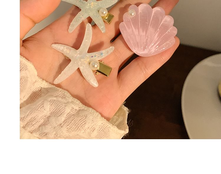 Resin Shell Starfish Hair Clip Faux Pearl /