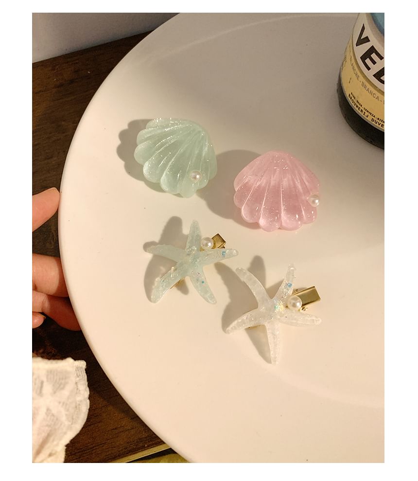 Resin Shell Starfish Hair Clip Faux Pearl /