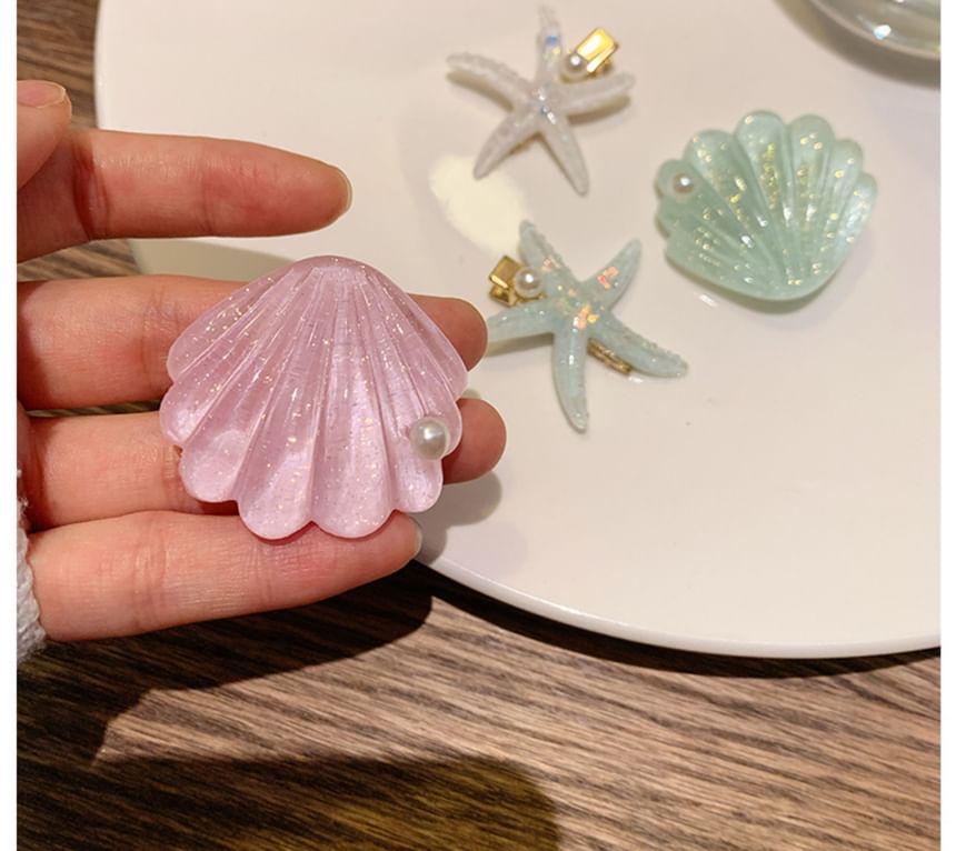 Resin Shell Starfish Hair Clip Faux Pearl /