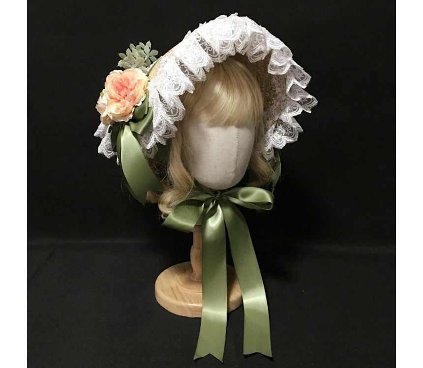 Chapeau de paille à bordure en dentelle Lolita