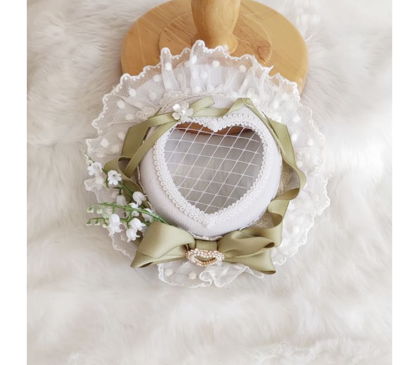 Chapeau de paille à bordure en dentelle Lolita