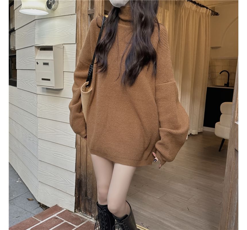 Turtleneck Plain Oversized Sweater