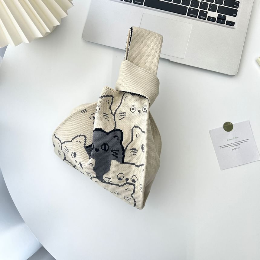 Knit Bag Tote Cat Print