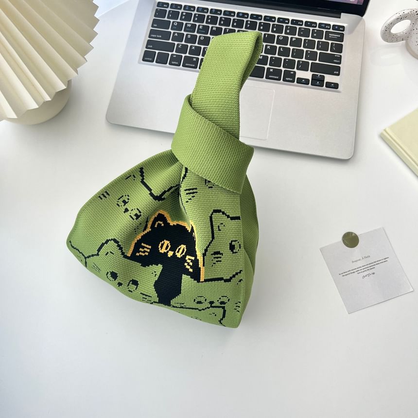 Knit Bag Tote Cat Print