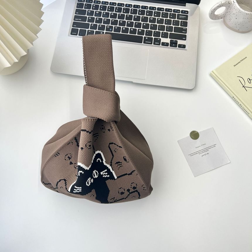 Knit Bag Tote Cat Print