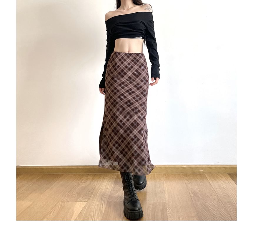 A-Line Waist Mid Skirt Midi Plaid