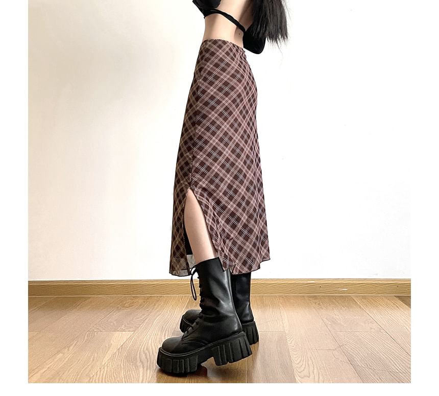 A-Line Waist Mid Skirt Midi Plaid