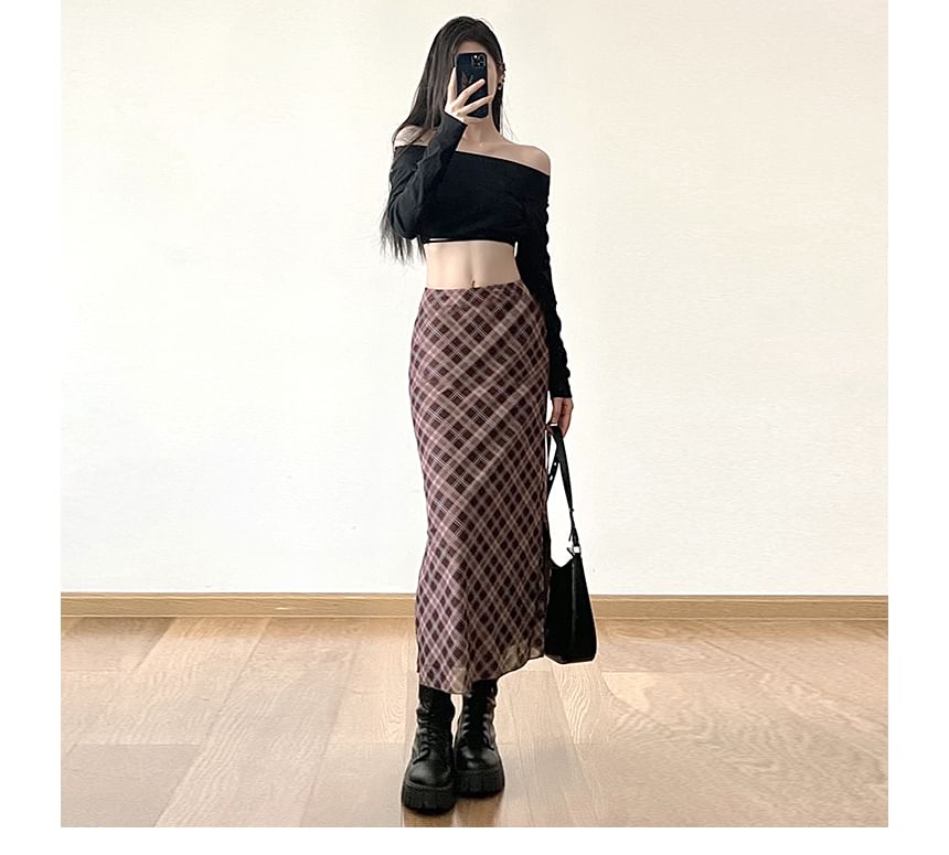A-Line Waist Mid Skirt Midi Plaid