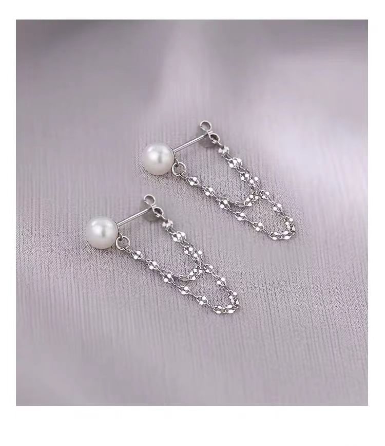 Faux Pearl Chain Alloy Dangle Earring