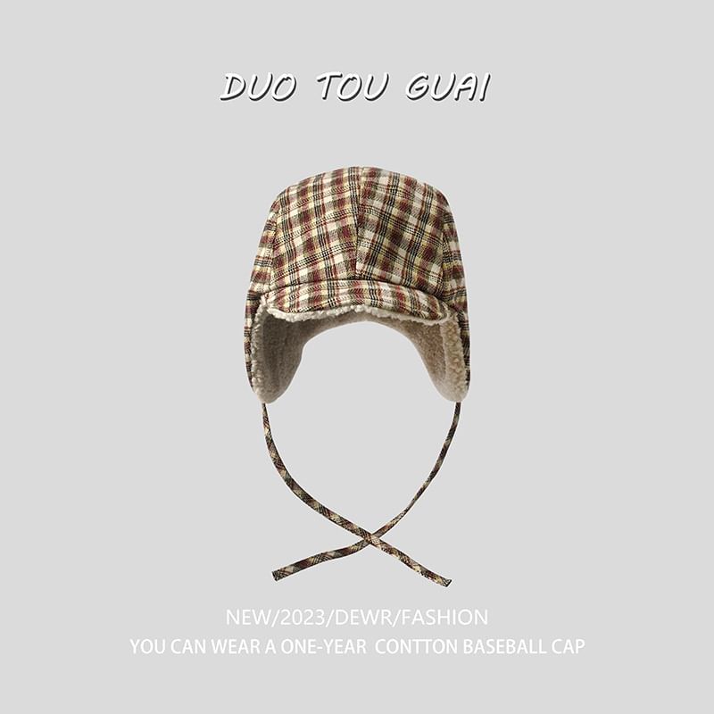 Lined Hat Trapper Fleece Plaid