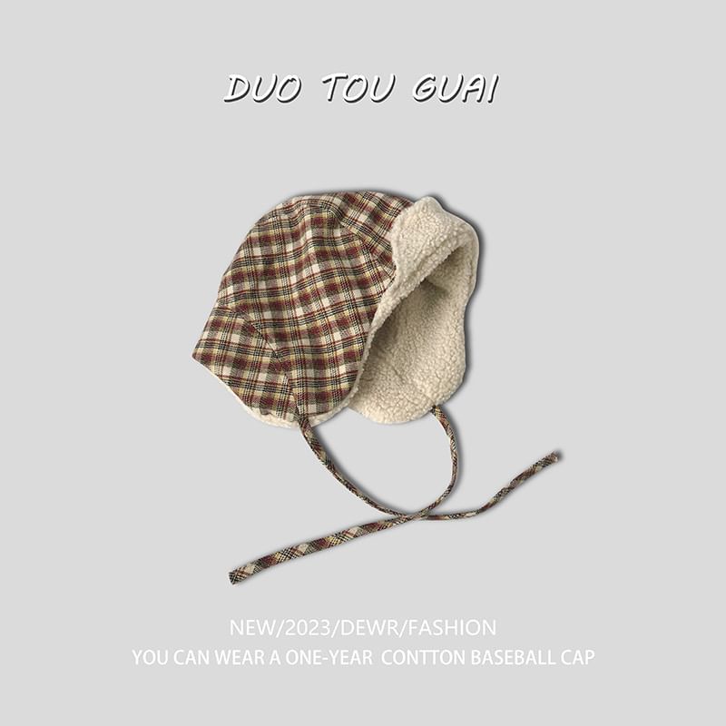Lined Hat Trapper Fleece Plaid