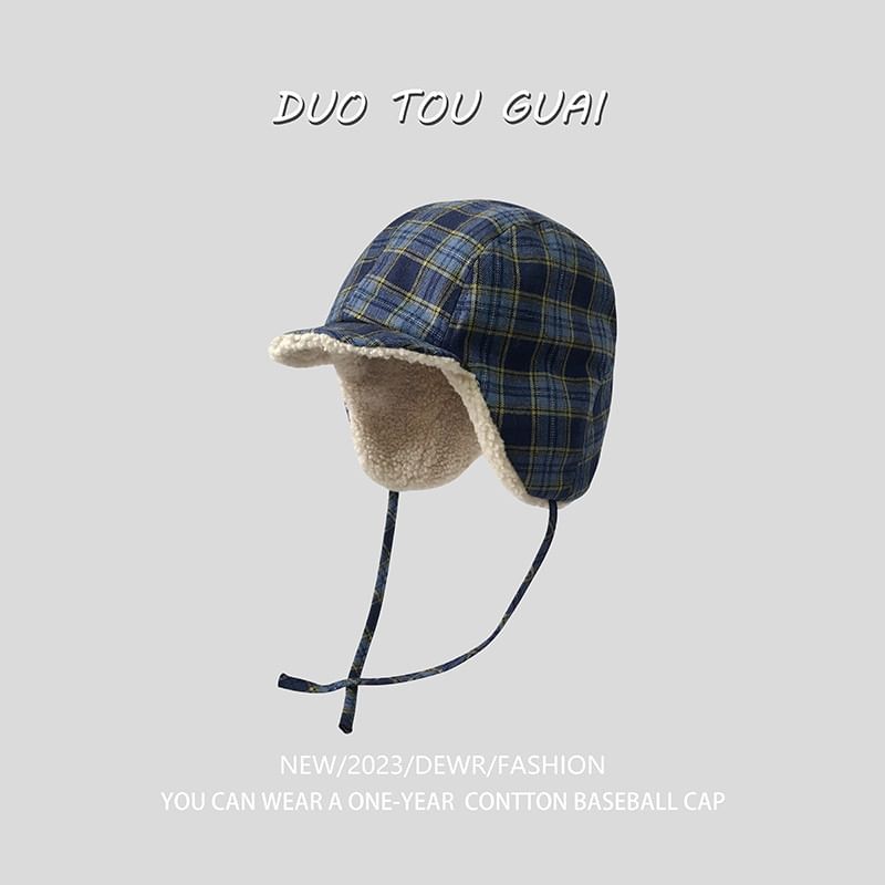 Lined Hat Trapper Fleece Plaid