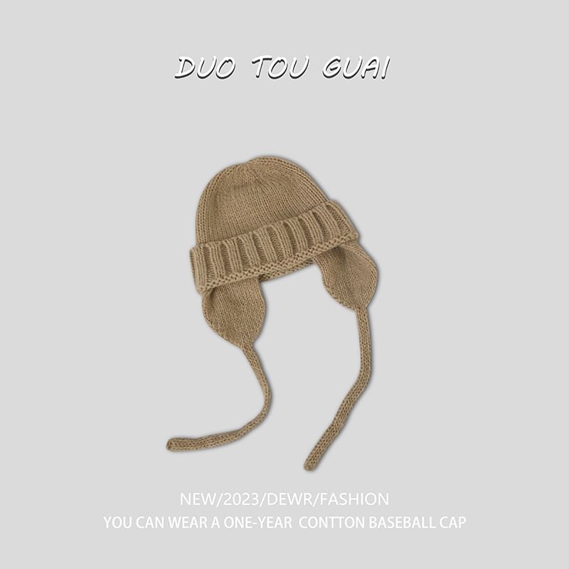Flap Plain with Ear Beanie Knit