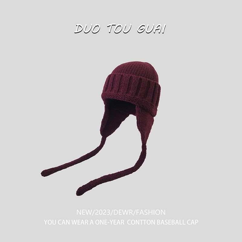 Flap Plain with Ear Beanie Knit