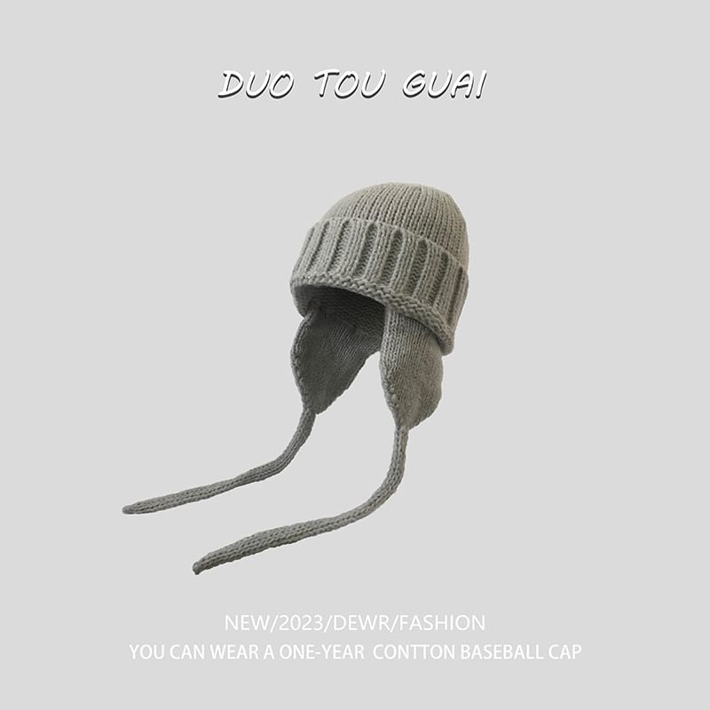 Flap Plain with Ear Beanie Knit