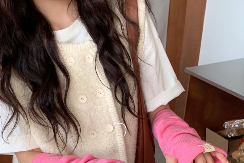 Fingerless Long Plain Knit Gloves