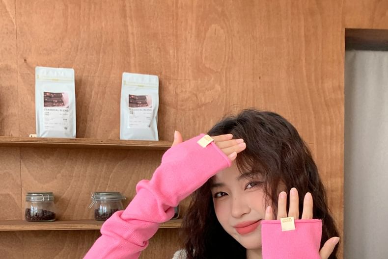 Fingerless Long Plain Knit Gloves