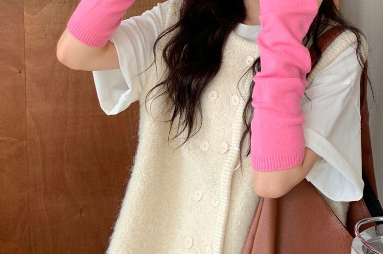 Fingerless Long Plain Knit Gloves