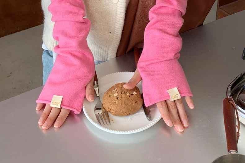 Fingerless Long Plain Knit Gloves