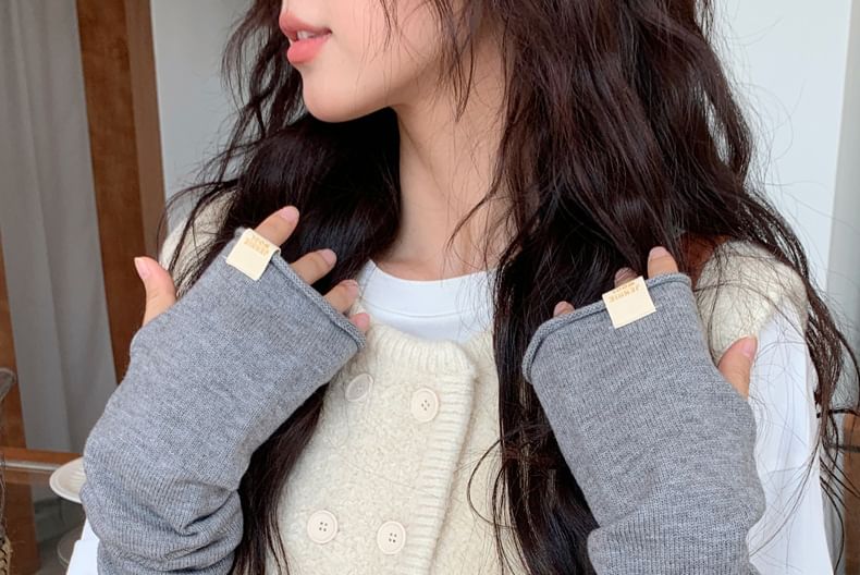 Fingerless Long Plain Knit Gloves