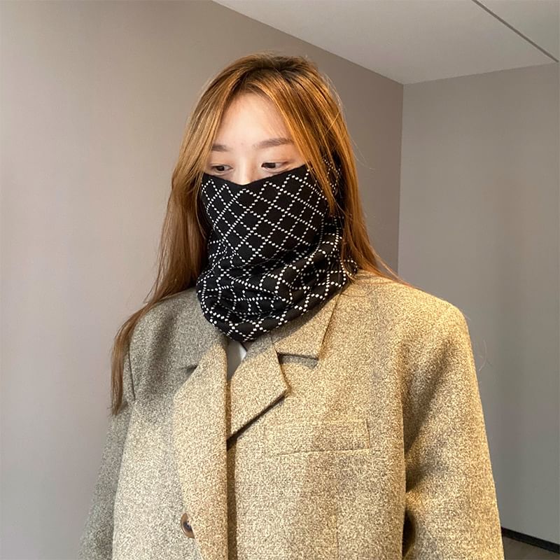 Knit / Print Scarf Beanie Diamond Multi-Way