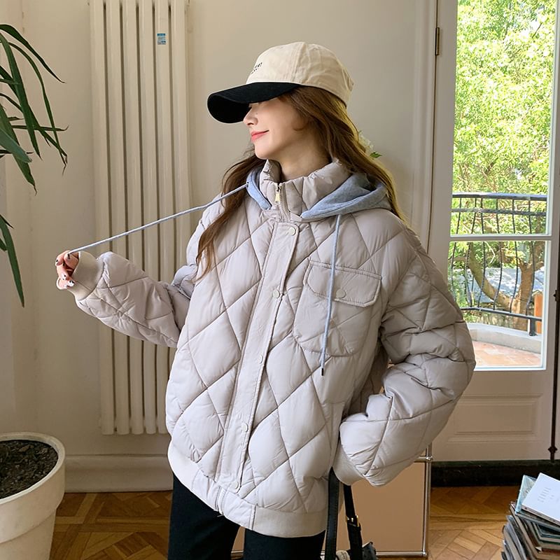 Plain Hooded Quilted Puffer Jacket