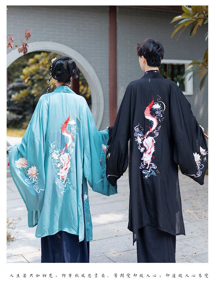 Couple Matching Fox Floral Embroidered Hanfu Jacket / Top / High Waist Maxi A