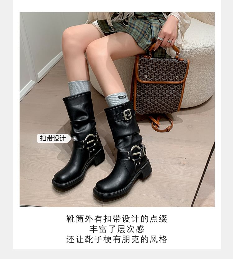 Calf Boots Buckled Mid