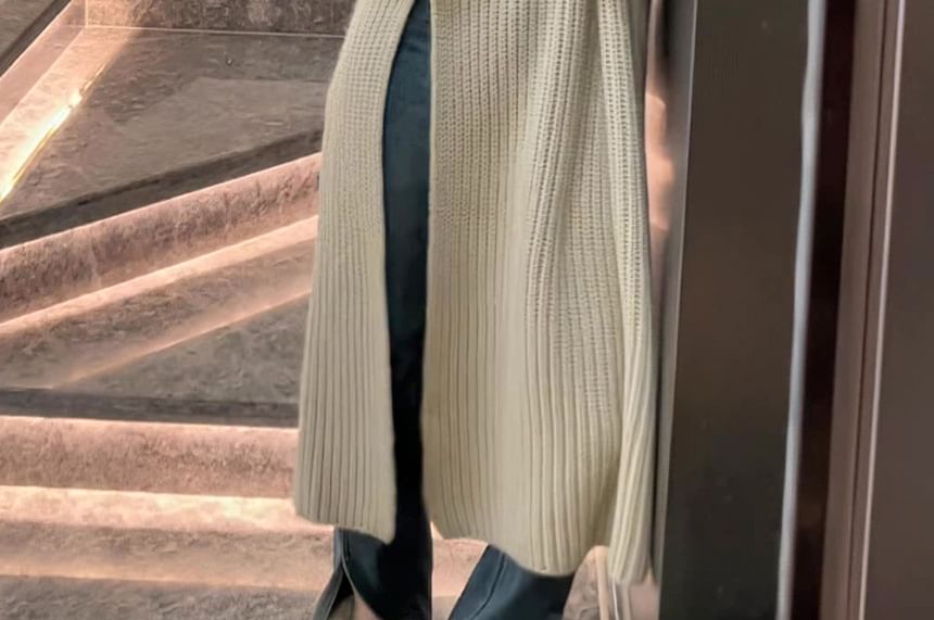 Crew Sweater Midi Plain Slit Neck Dress