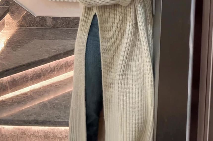 Crew Sweater Midi Plain Slit Neck Dress