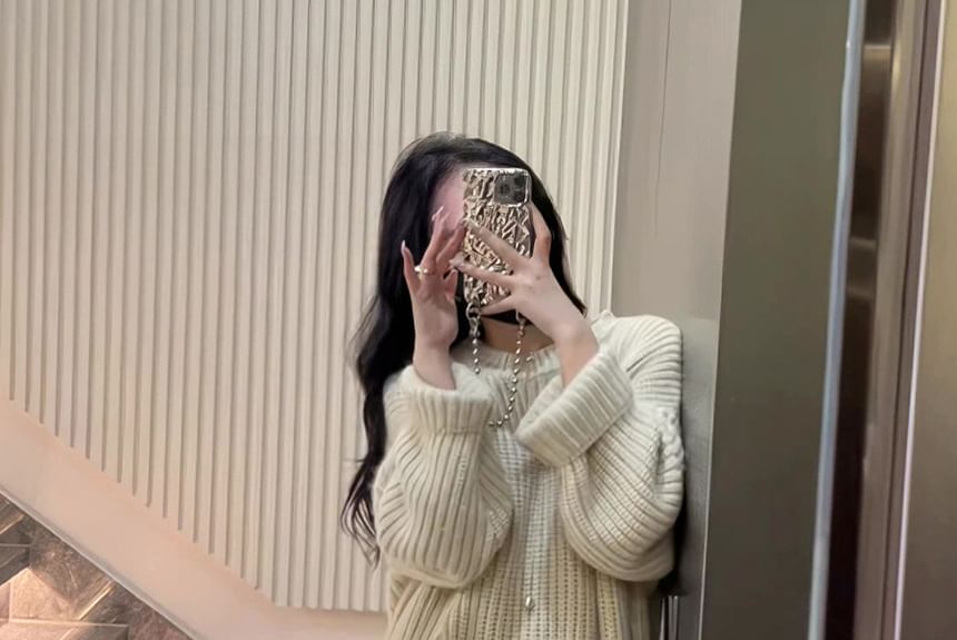 Crew Sweater Midi Plain Slit Neck Dress