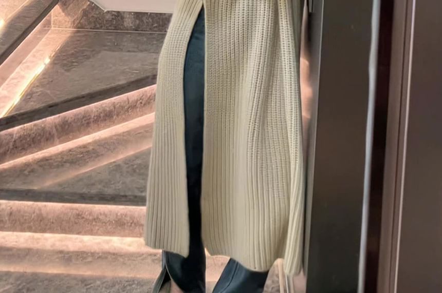 Crew Sweater Midi Plain Slit Neck Dress