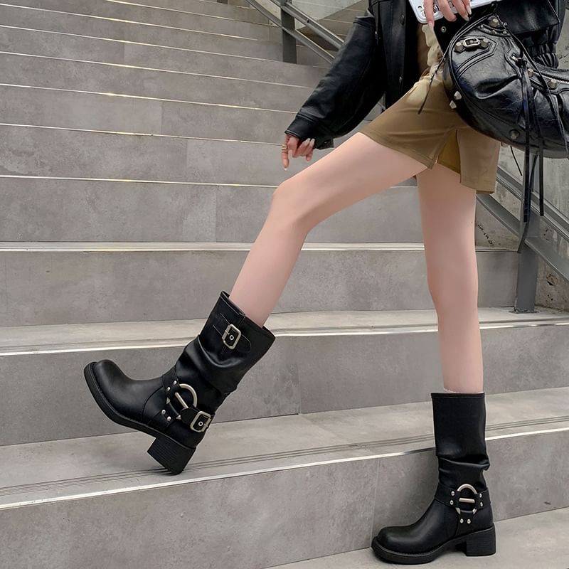 Calf Boots Buckled Mid