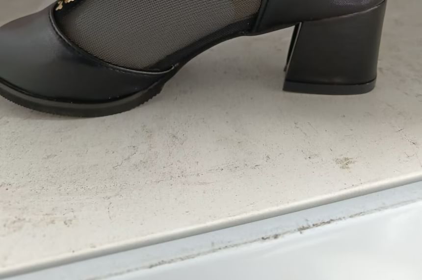 Trim Heel Pointed Lace Chunky Mesh Ankle Panel Boots